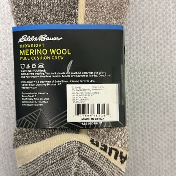 Eddie Bauer Men’s Heather Brown Ribbed Midweight Full Cushion Crew Socks 2 pk - Picture 7 of 7